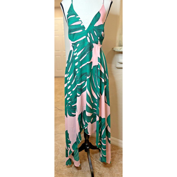 Express Palm Leaf Print Maxi Dress Pink/Green Size 6 - Picture 3 of 9